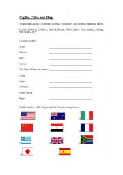 English Worksheet: Countries with their Capital Cities and Flag