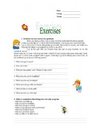 English Worksheet: Reading-present simple