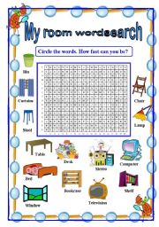 English Worksheet: My room wordsearch