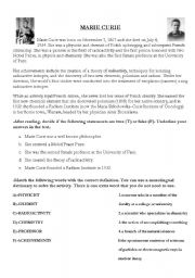 English Worksheet: MARIE CURIE