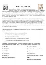 English Worksheet: MAHATMA GHANDI