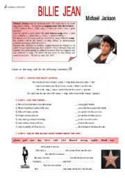 English Worksheet: BILLIE  JEAN   Michael  Jackson