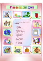 English Worksheet: Places in our town+descriptions