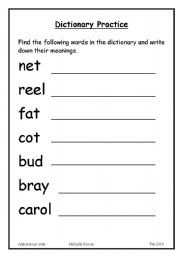 English worksheet: Dictionary Practice
