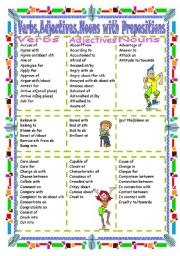 English Worksheet: Verbs,Adjectives,Nouns with Prepositions(Part  1 A-C)