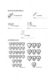 English worksheet: colours and numbers