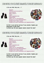 English Worksheet: Speaking: Human relationships nowadays (Pair work)