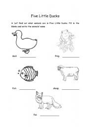 English worksheet: Five little ducks(animal)