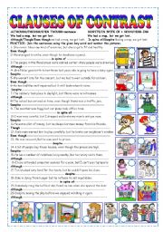 English Worksheet: CLAUSES OF CONTRAST