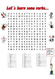 English Worksheet: irregular verb wordsearch in present and past tense