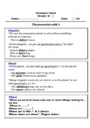 English Worksheet: Possessive
