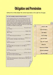 English Worksheet: Modals of obligation and permission: 2 pages, with key.