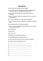 English Worksheet: Checking into a Hotel