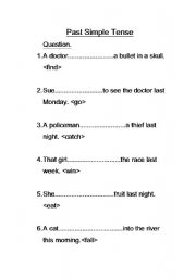 English worksheet: past simple tense