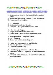 English Worksheet: One word in three sentences 1