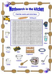 English Worksheet: Wordsearch in the kitchen