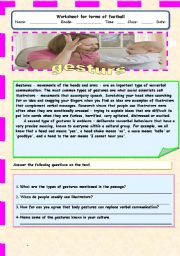 English Worksheet: Gestures a comprehension passage