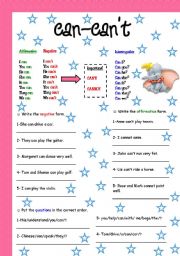 English Worksheet: can-cant