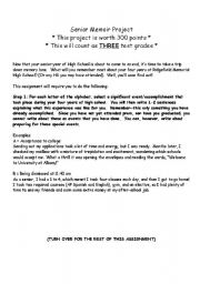 English Worksheet: Senior Memoir