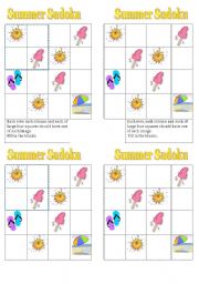 English Worksheet: Summer Sudoku