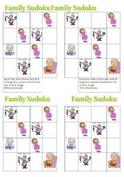English Worksheet: Family Sudoku