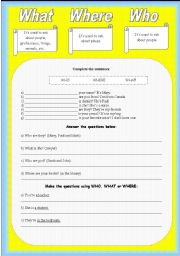 English Worksheet: What - Where - Who