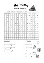 English Worksheet: My home word search
