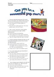 English Worksheet: Can you be a sucessful pop star? quiz