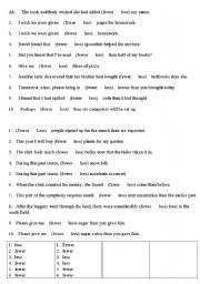 English Worksheet: fewer or less