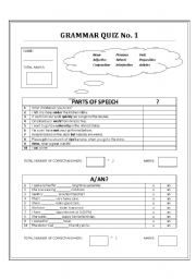 English worksheet: Grammar quiz_Articles and Parts of speech