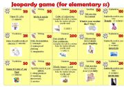 English Worksheet: Jeopardy -Game for Elementary students.