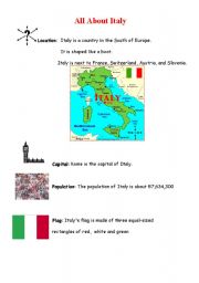 English Worksheet: Italy_simple factfile