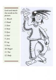 English Worksheet: look and  match the words to the parts of the body