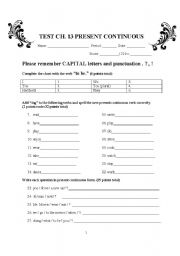 English worksheet: Present Continuous Present Progressive Test