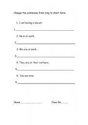 English worksheet: Short forms