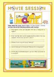 English Worksheet: MOVIE SESSION - The Simpsons Movie - Talking about Environmental Issues