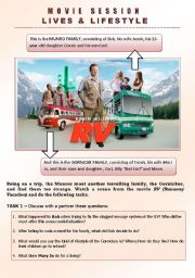 English Worksheet: MOVIE SESSION - RV (Runaway Vacation) - Talking about Different Lifestyles (4 pages)
