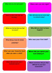 English Worksheet: GAME CARDS Past Simple