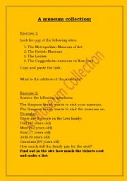 English worksheet: A Museum Collection Computer Room Exercise
