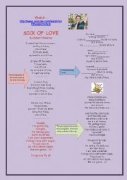 English Worksheet: SICK OF LOVE- lyrics