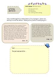 English Worksheet: WRITING TASK: Giving advice