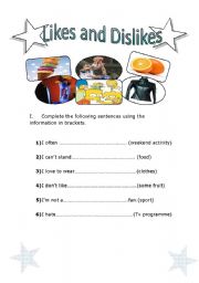 English Worksheet: Likes and Dislikes