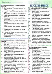 English Worksheet: REPORTED SPEECH