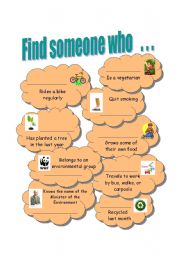 English Worksheet: Find someone who . . . environment ice breaker