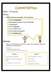 English Worksheet: Conversation: Lesson 1 Including Teachers Guide (3 PAGES)