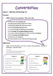 Conversation: Lesson 3 - Meeting and Greeting (3 PAGES) includes Teachers guide