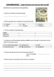 English Worksheet: johannesburg, world cup