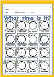 English Worksheet: What time is it? (2 pages)