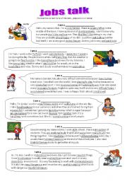 English Worksheet: Jobs talk - choose the correct form of the verb, preposition, pronoun