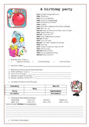 English Worksheet: A birthday party